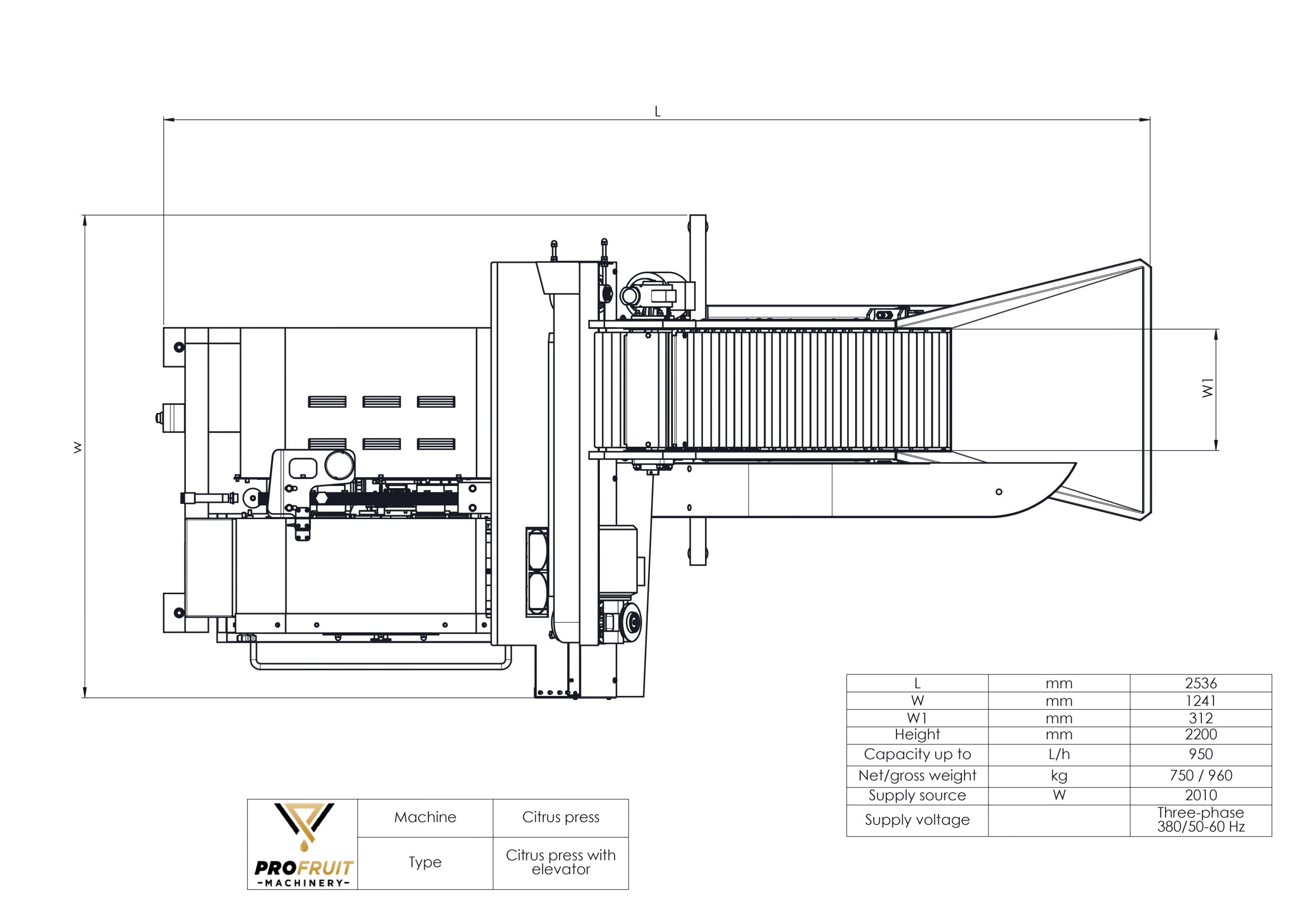 Zeichnung der Zitruspresse | ProFruit Machinery