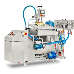 Diesel/Gas-Pasteurisator HEAT 1000 in Kombination mit MINIFLOW-Abfüllanlage und Puffertank – Vorderansicht | ProFruit Machinery