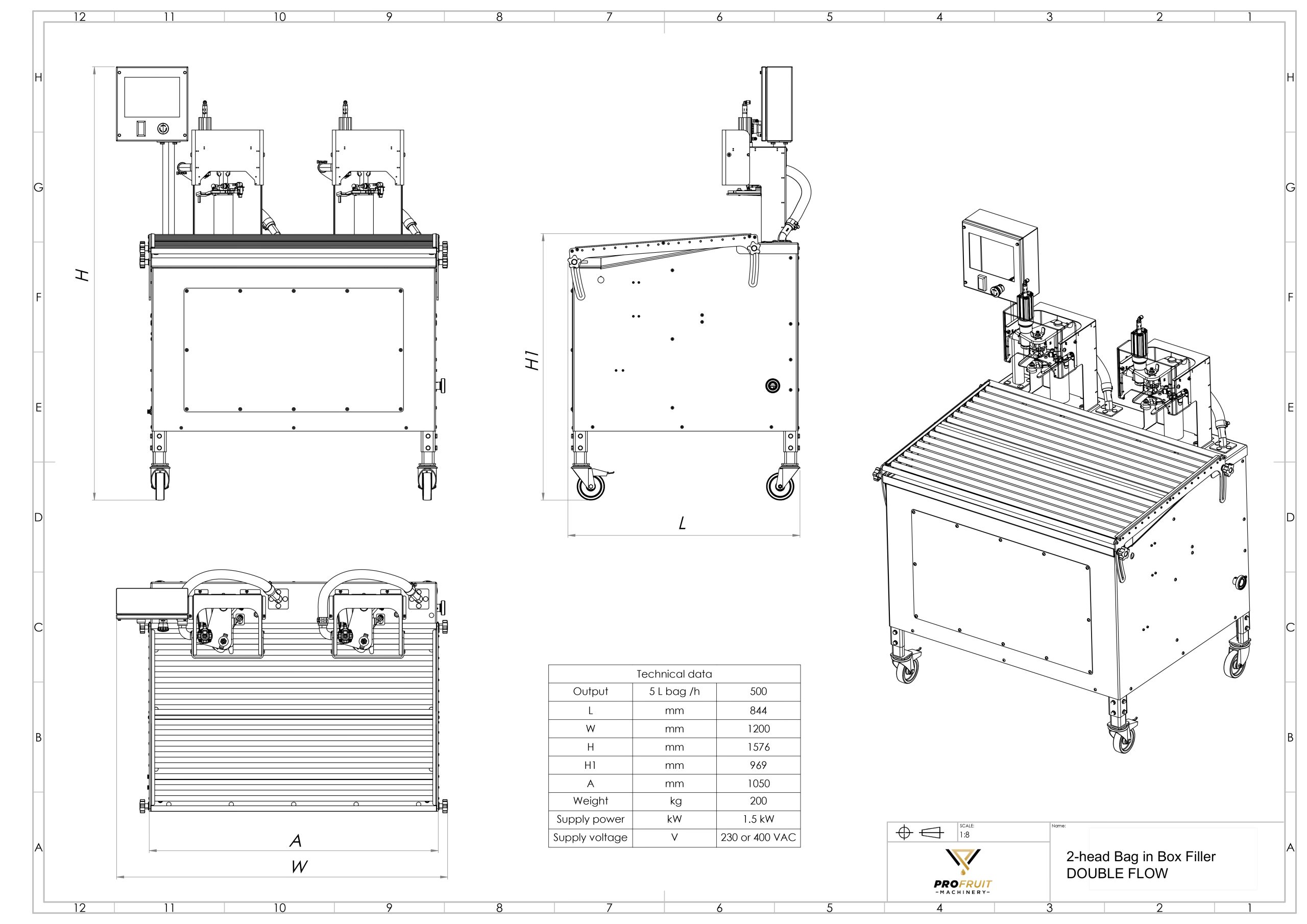 2-Kopf-Bag-in-Box-Abfüller Double Flow Zeichnung