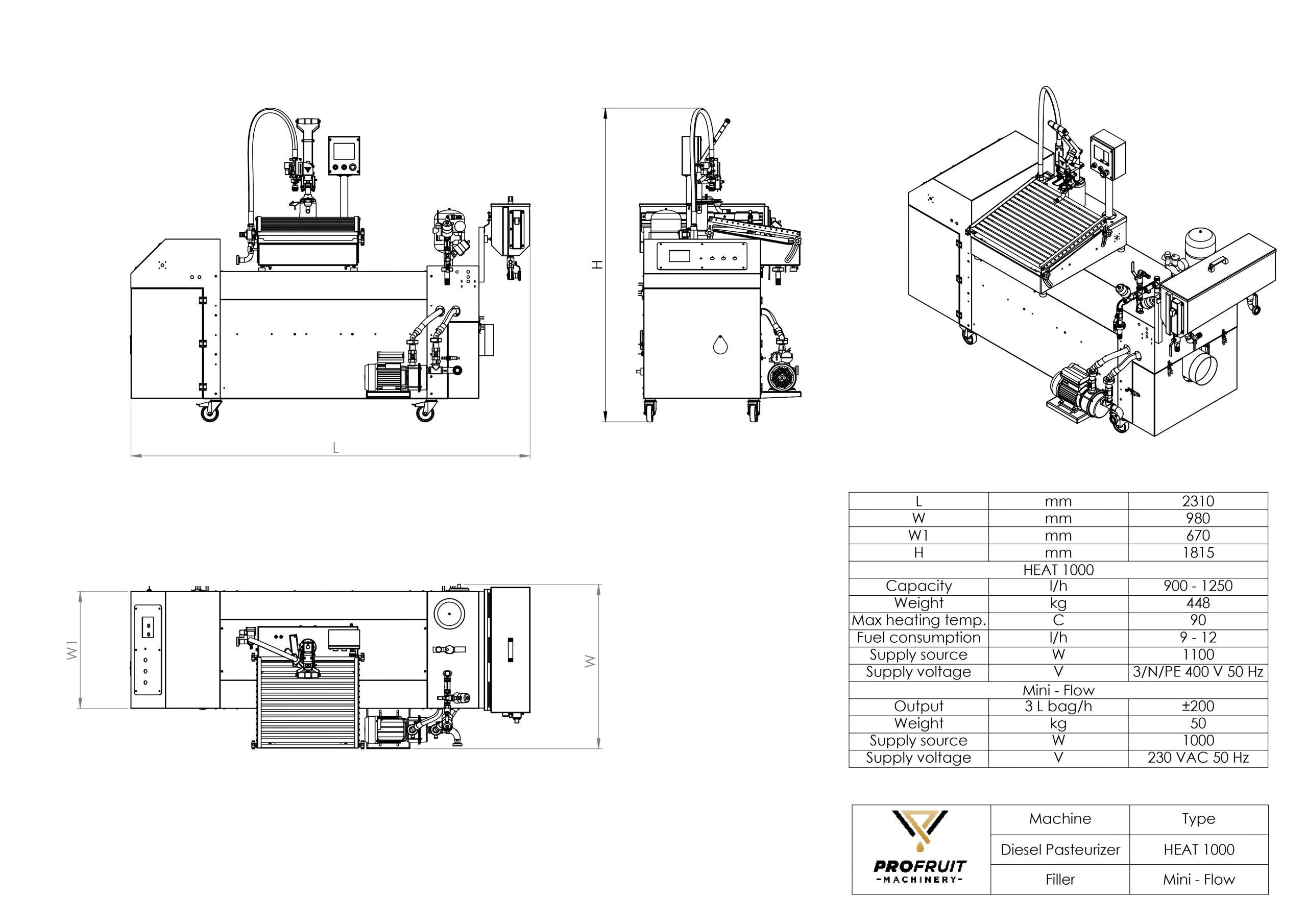 Zeichnung: HEAT 1000 + MINIFLOW | ProFruit Machinery