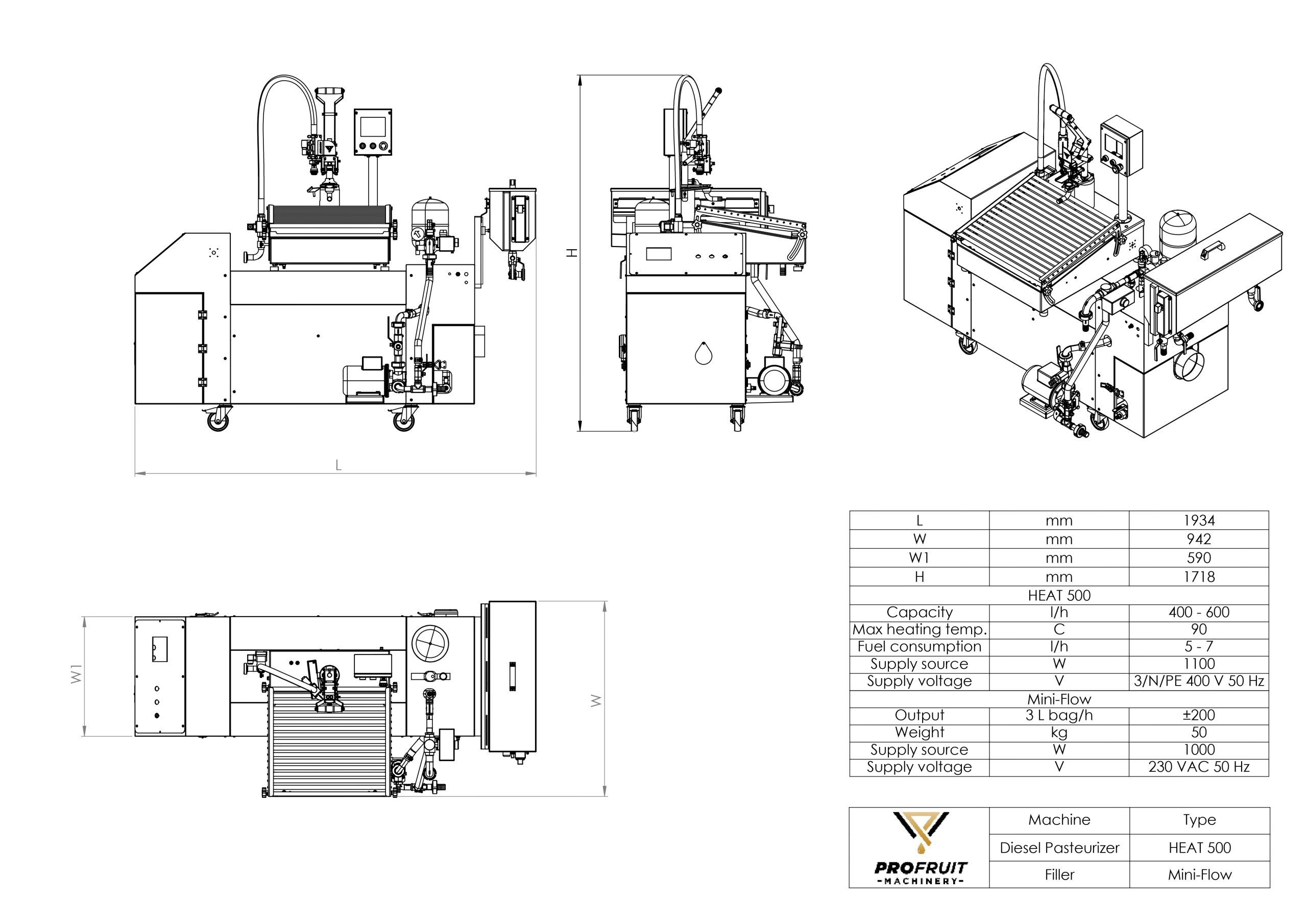 Zeichnung 2: HEAT 1000 + MINIFLOW | ProFruit Machinery